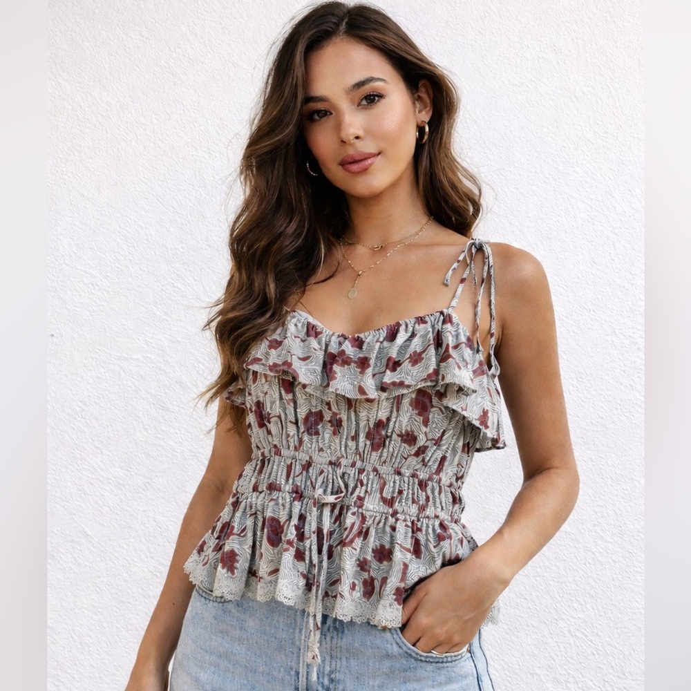 Ulla Johnson Lorella‎ Silk Ruffle Camisole Top Boho Romantic Prairie Sz 6